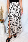 Life's A Breeze Floral Boho Midi Skirt - Ivory/Black