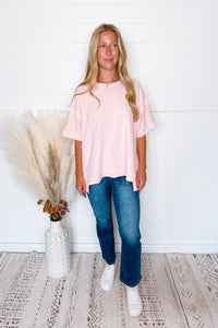 Sweet Innocence French Terry Oversize Top - Light Pink
