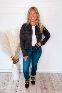 Scenic Hike Denim Peplum Jacket - Black