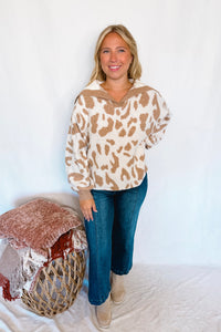 Spotted Fun Leopard Collared Sweater - Camel