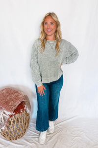 Forever Casual Mineral Washed Crew Neck Top - Moss Green