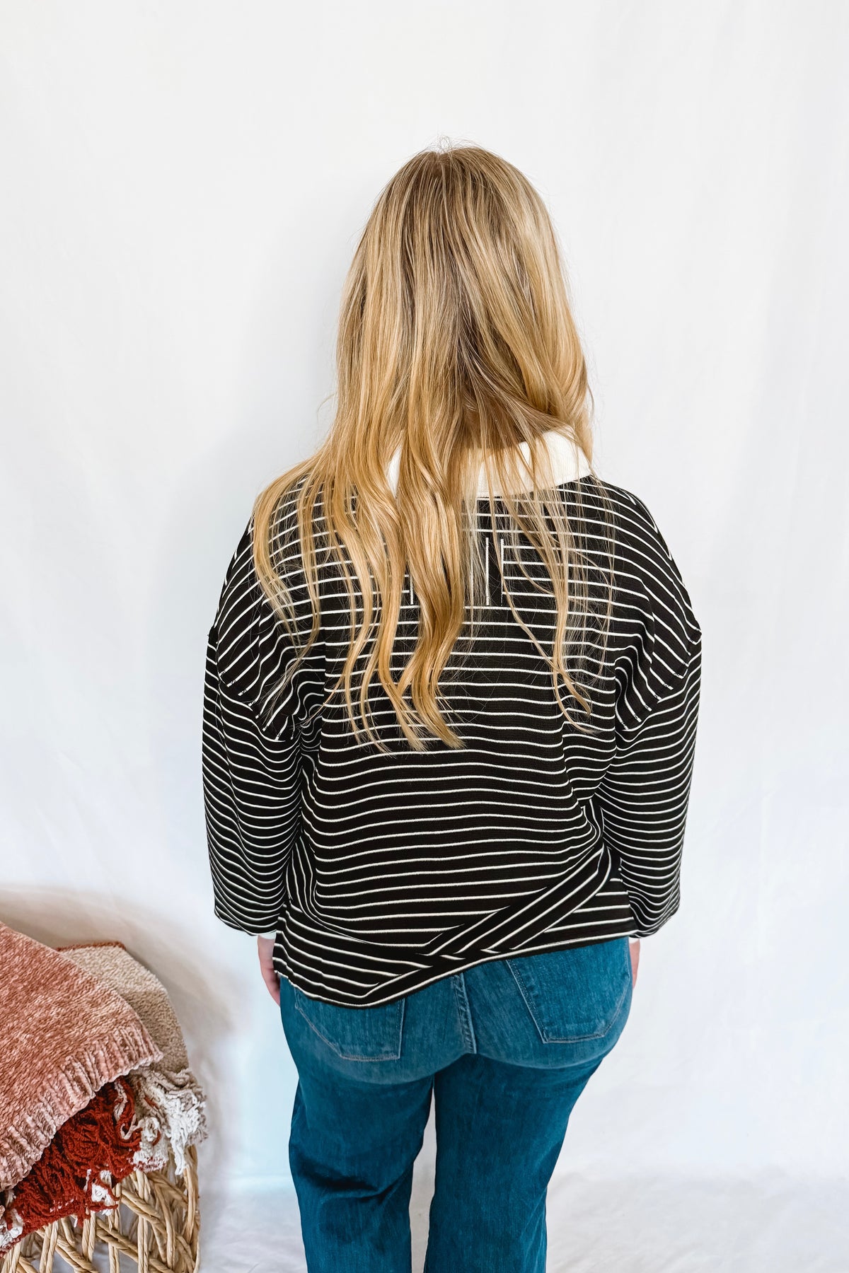 Casual Chic Stripe V-Neck Top - Black