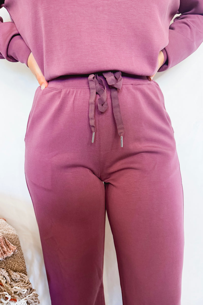 Casual Luxe Wide Leg Pants - Plum