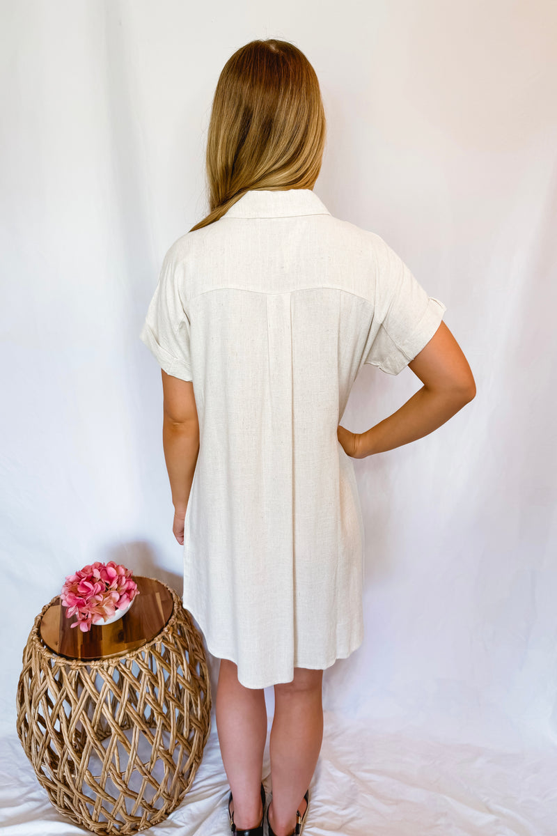 French Vanilla Linen Shirt Dress - Natural