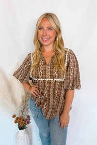 Fall Fever Bubble Sleeve Blouse - Mocha