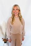 Crisp Leaves Mineral Washed Crew Neck Top - Taupe