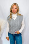 Nice Try Cable Knit V-Neck Sweater Vest - Grey