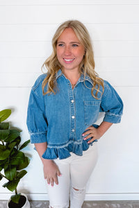 Downtown Ruffle Denim Top - Light