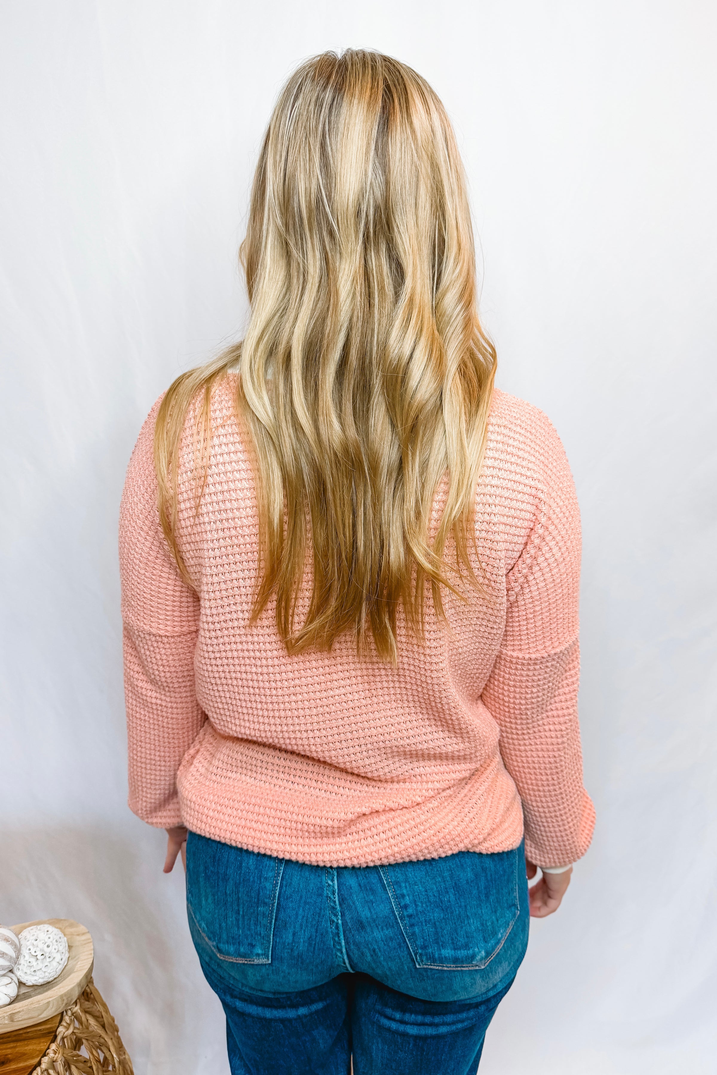 Memory Lane Waffle Knit Top - Light Pink