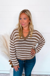 Road Trip Stripe Lightweight Sweater - Mocha/Ivory