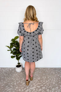 Walk In The Garden Gingham Mini Dress - Black