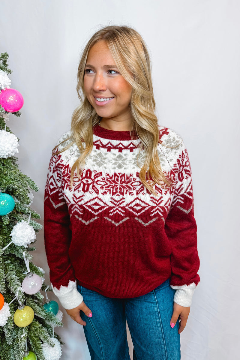 First Snowfall Crew Knit Sweater - Merlot