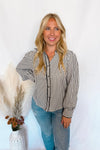 Charm And Chic Striped Button Down Top - Black/Ivory