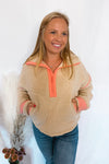 Staying Warm Sherpa Quarter Zip Pullover - Tan