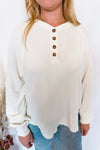 Keep It Casual Waffle Knit Henley Top - Cream