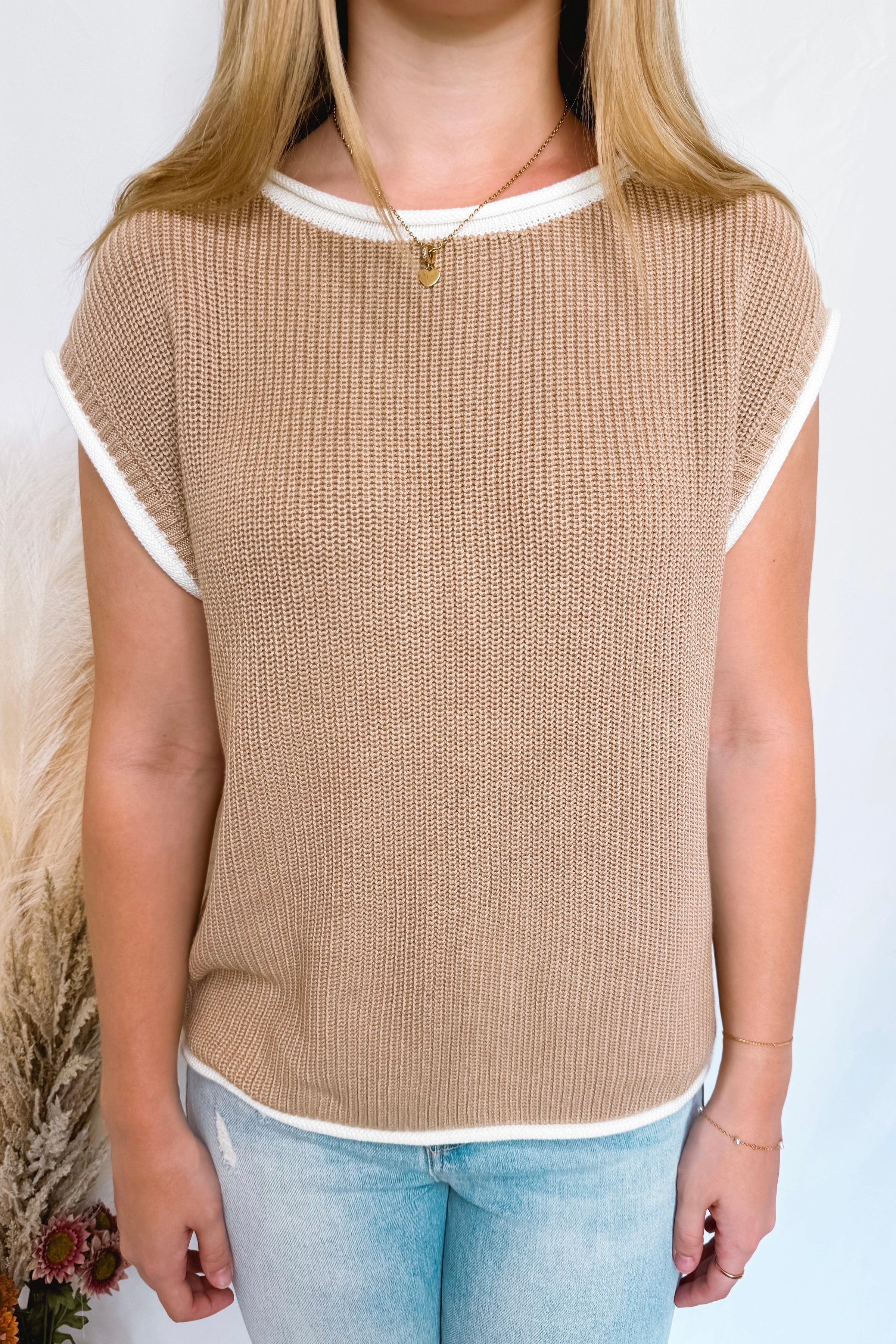 Soft Smile Knit Tank - Taupe/Ivory