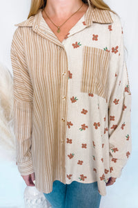 Take Your Pick Contrast Button Down Top - Taupe