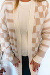 Keep It In Check Open Cardigan - Tan/Ivory