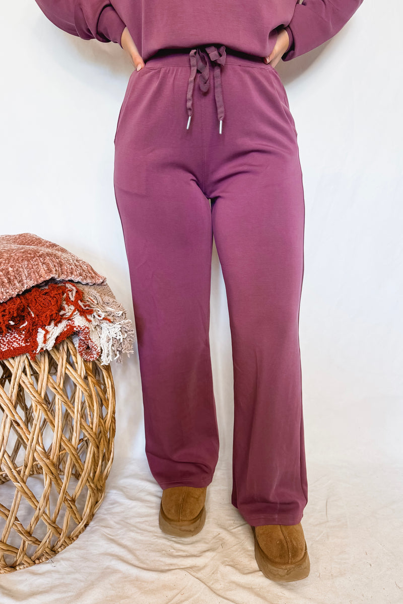 Casual Luxe Wide Leg Pants - Plum