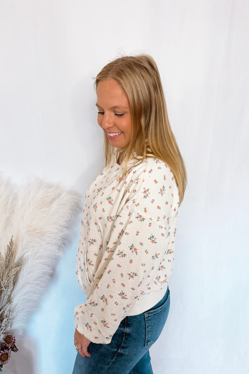 Cozy Embrace Floral Hoodie - Ivory
