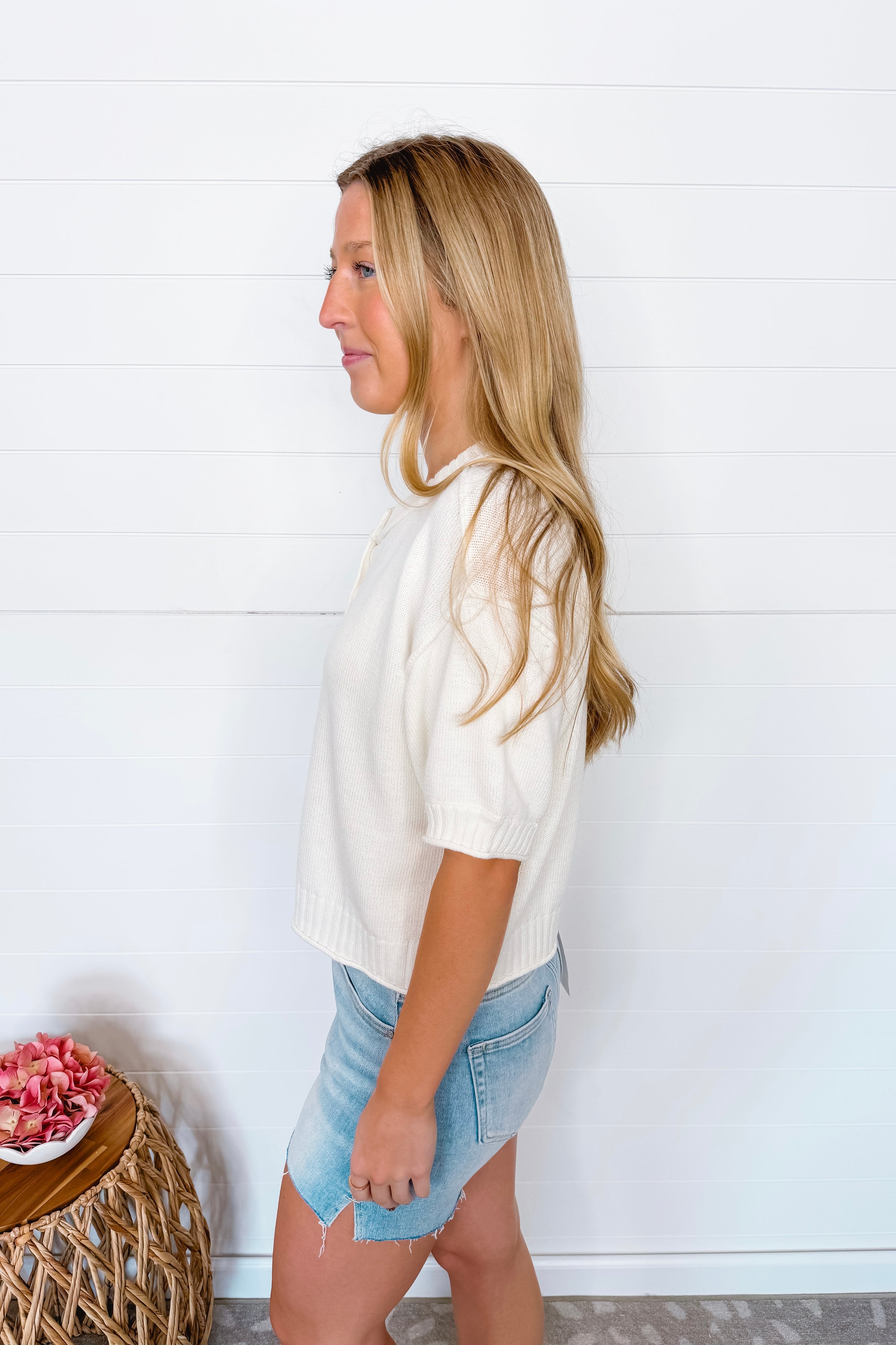 Simple Staple Button Down Knit Top - Cream