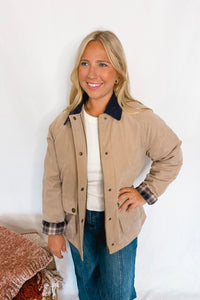 Fall Fields Corduroy Collar Barn Jacket - Taupe