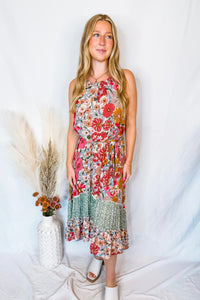 Close To Me Floral Halter Dress - Rose/Sage