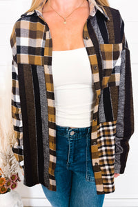 Lena Plaid Button Down Flannel - Black