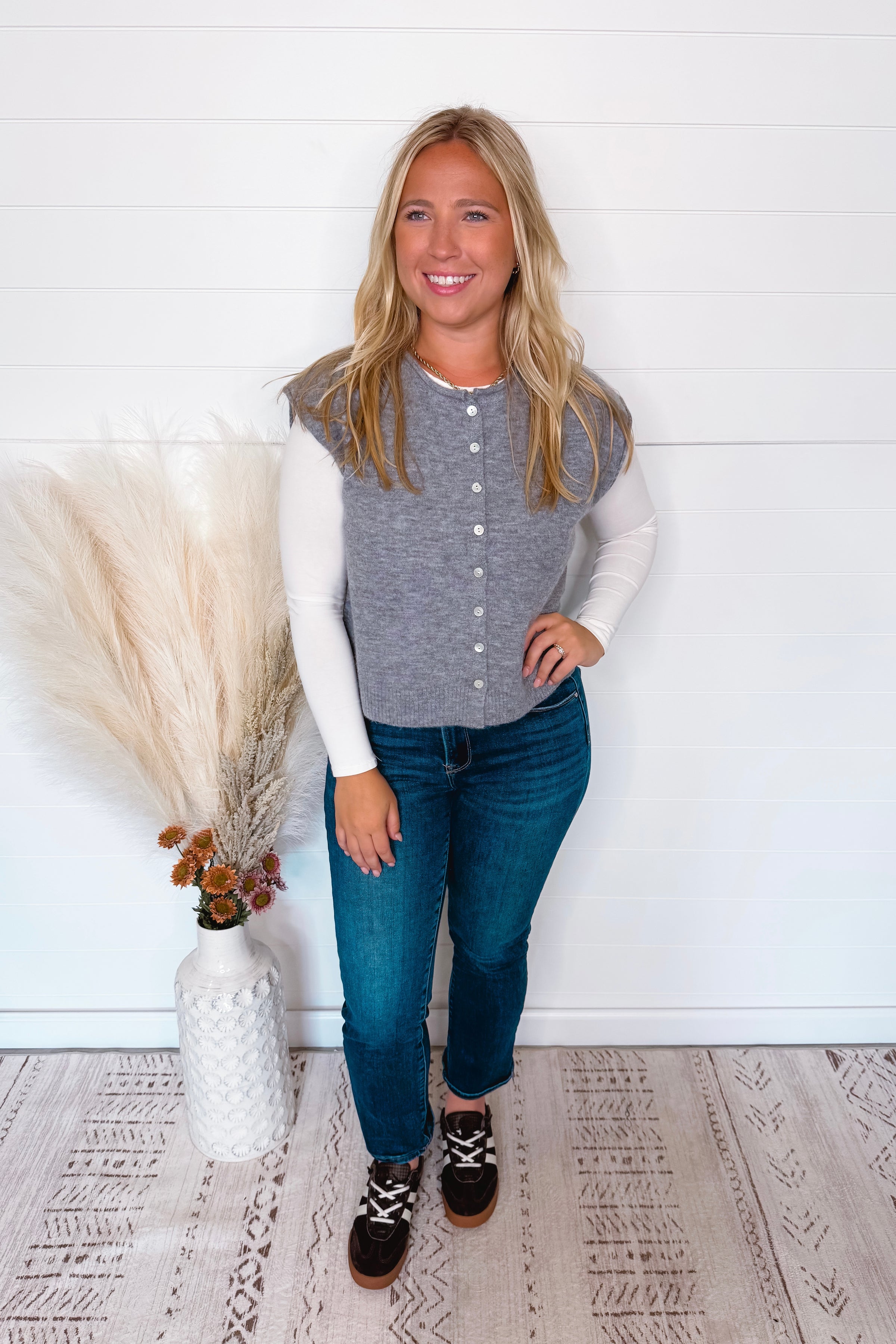 Boston Bistro Button Sweater Vest - Grey