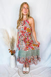 Close To Me Floral Halter Dress - Rose/Sage