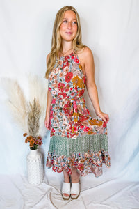Close To Me Floral Halter Dress - Rose/Sage