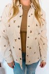 Pumpkin Patch Bow Corduroy Shacket - Ecru
