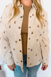 Pumpkin Patch Bow Corduroy Shacket - Ecru