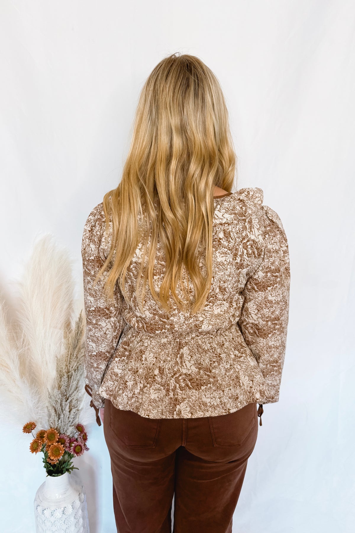 Count On Me Toile Babydoll Blouse - Brown/Ivory