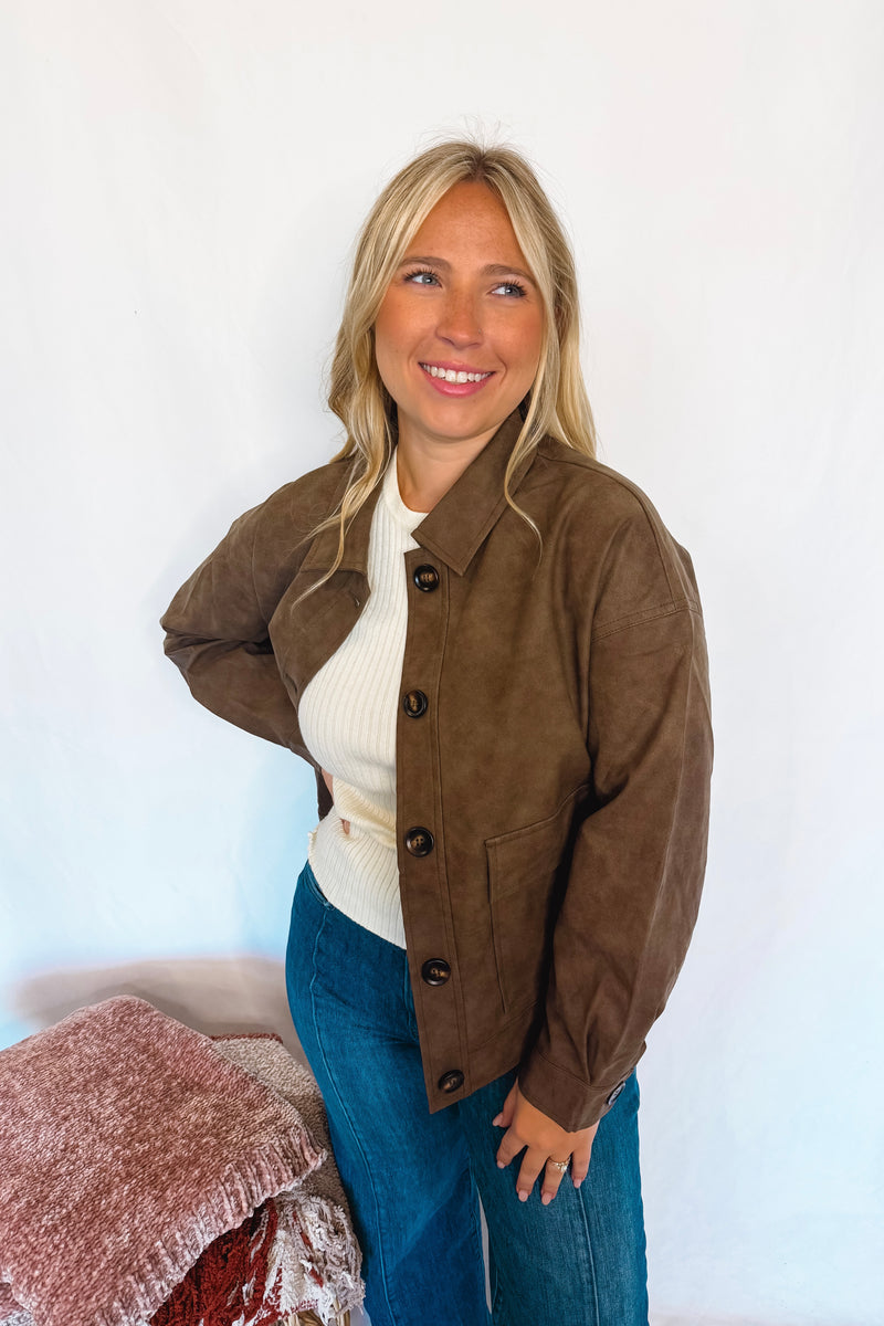 Central Park Faux Suede Jacket - Espresso