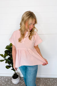 Annie Striped Split Neck Peplum Top - Blush
