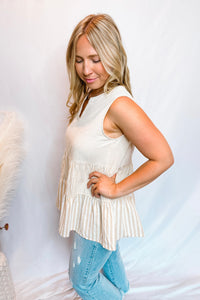 Final Touch Stripe Tiered Tank - Gold