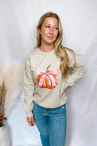 Fall Coquette Pumpkin Crew Neck - Sand