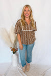 Fall Fever Bubble Sleeve Blouse - Mocha