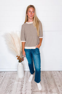 Warm Windy Days Striped Knit Top - Cream/Mocha