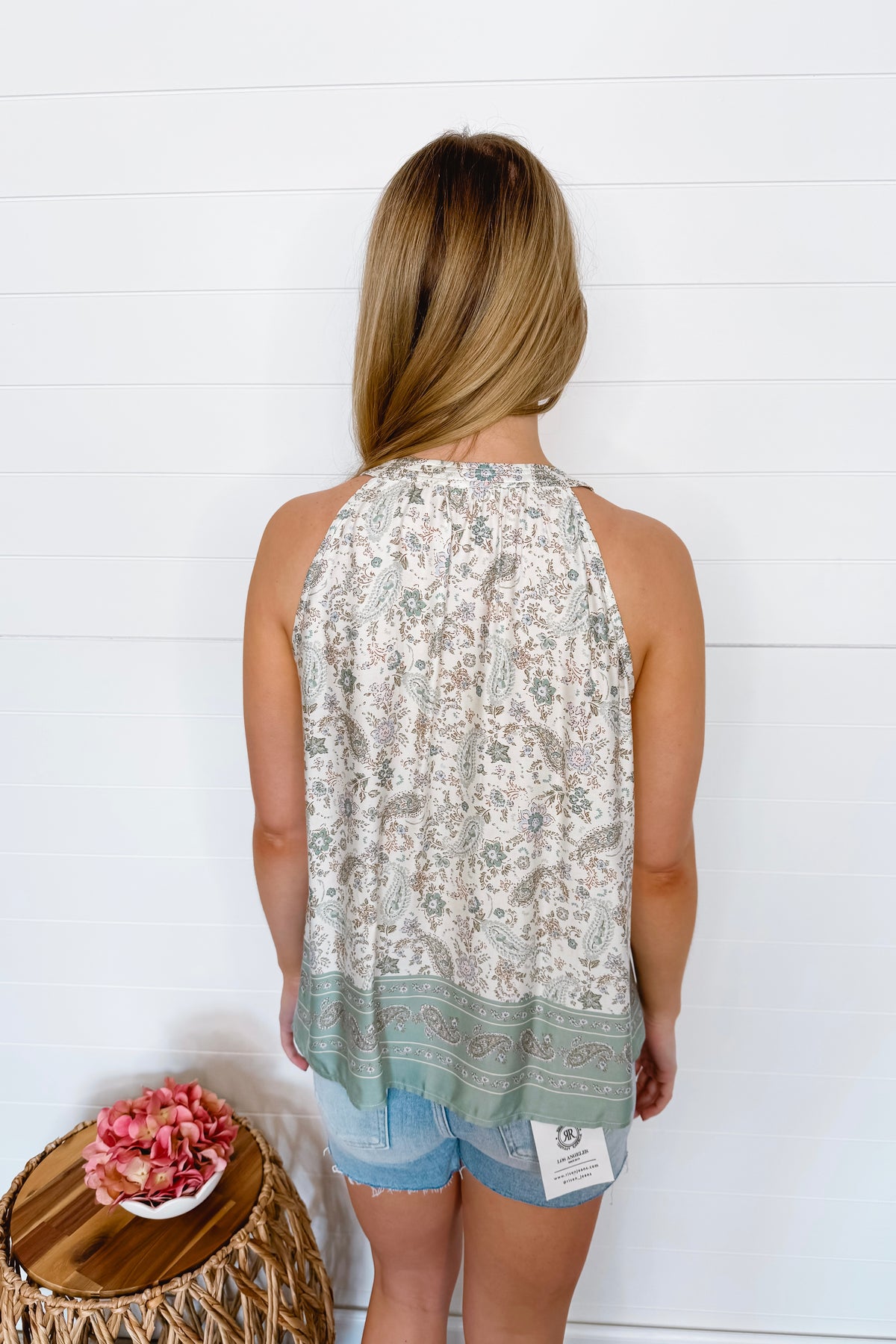 Daytime Ease Paisley Halter Tank - Sage