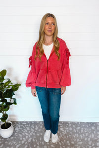 Love Me Tender Oversized Zip Up Hoodie - Faded Red