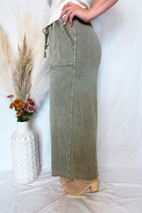 Remy Wide Leg Terry Knit Pants - Olive