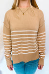 Harvest Season Striped Knit Sweater - Taupe/Ivory