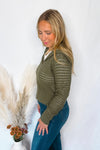 Cherished Moment Open Knit Zip Up - Olive