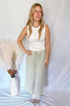 Maya Wide Leg Terry Knit Pants - Sage