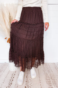 Two Stepping Tiered Midi Skirt - Chocolate Brown