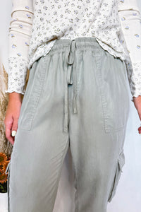 Ellie Tencel Drawstring Cargo Joggers - Pale Sage