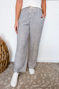 Seaside Strolling Wide Leg Linen Blend Striped Pants - Slate