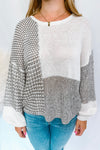 Autumn Day Color Block Knit Sweater - Grey/Ivory